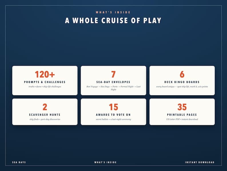 Preview of the printable cruise game pack pages